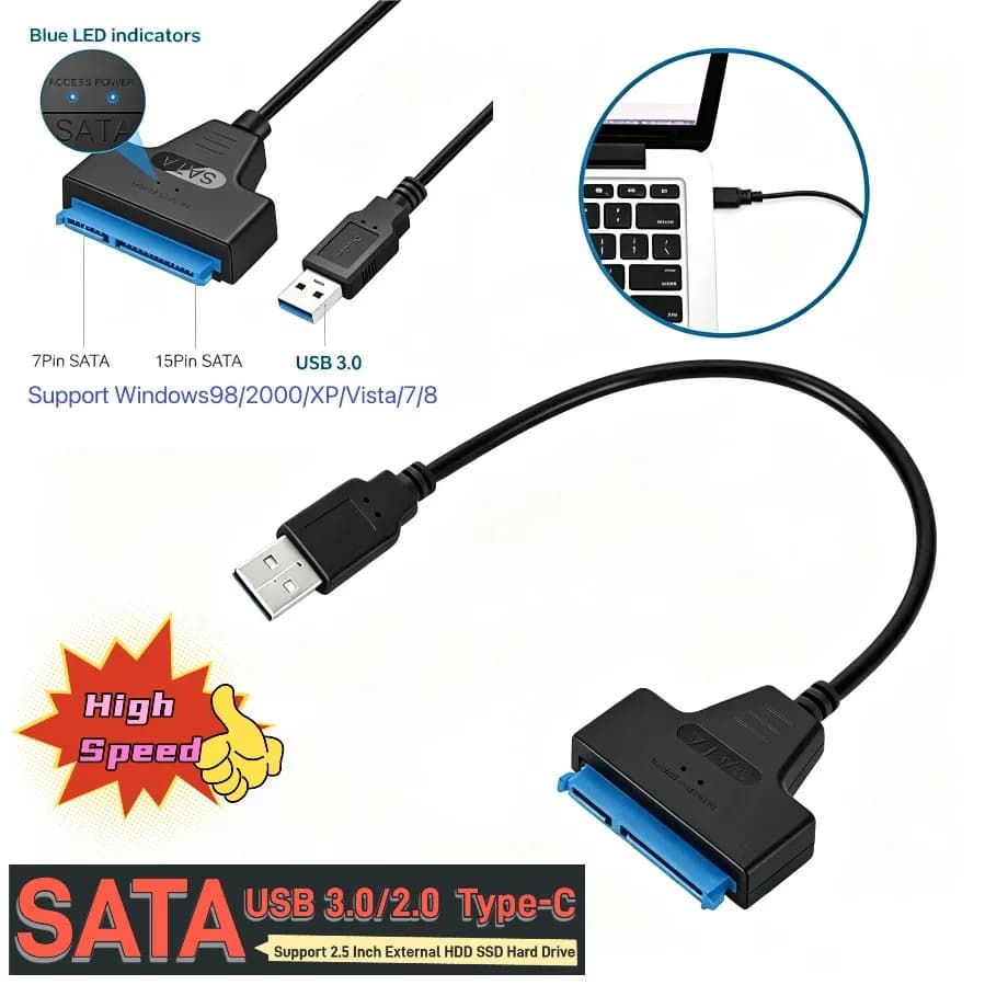 SATA to USB Type-C Cable USB 3.0/2.0 to SATA Adapter Up to 6 Gbps for 2.5 Inch External HDD SSD Hard Drive 22 Pin SATA Converter