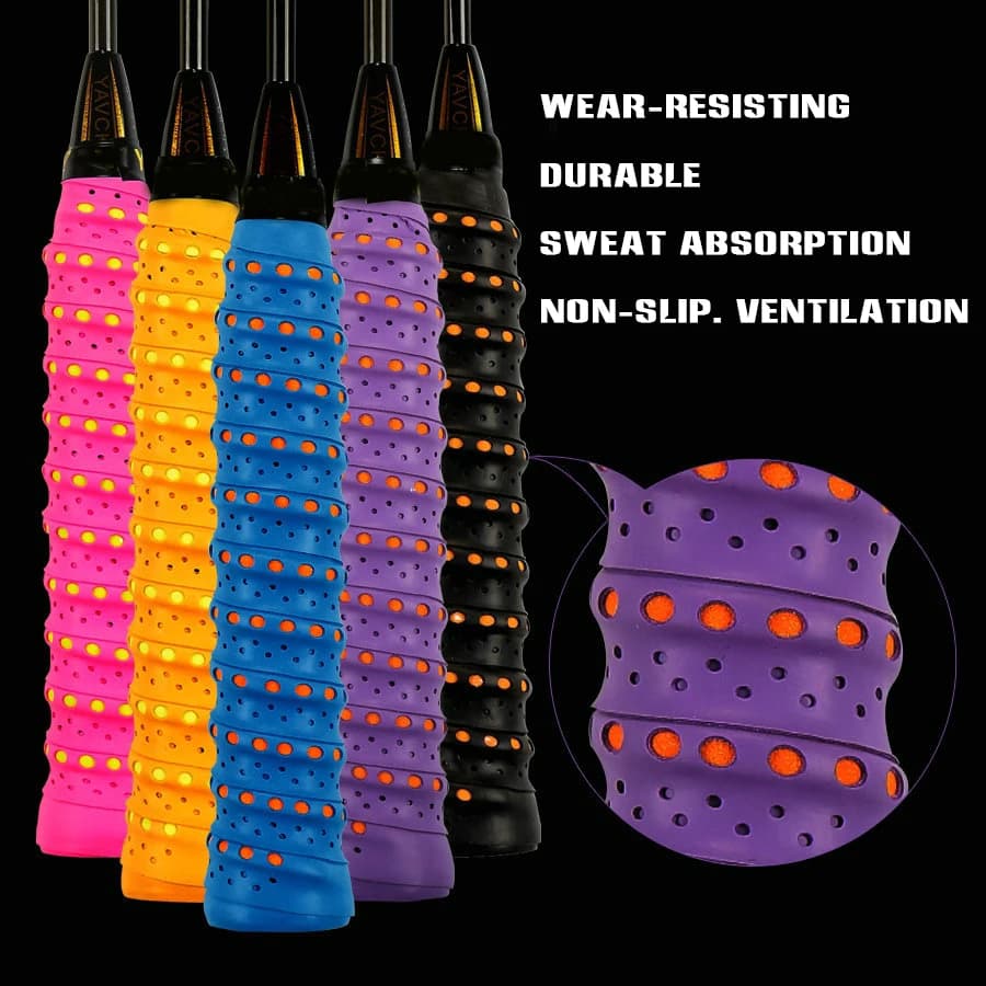 Impugnatura per racchetta da 3 pezzi, impugnatura in pelle per manico da tennis, overgrip da tennis antiscivolo traforato per racchette ispessito antiscivolo per badminton