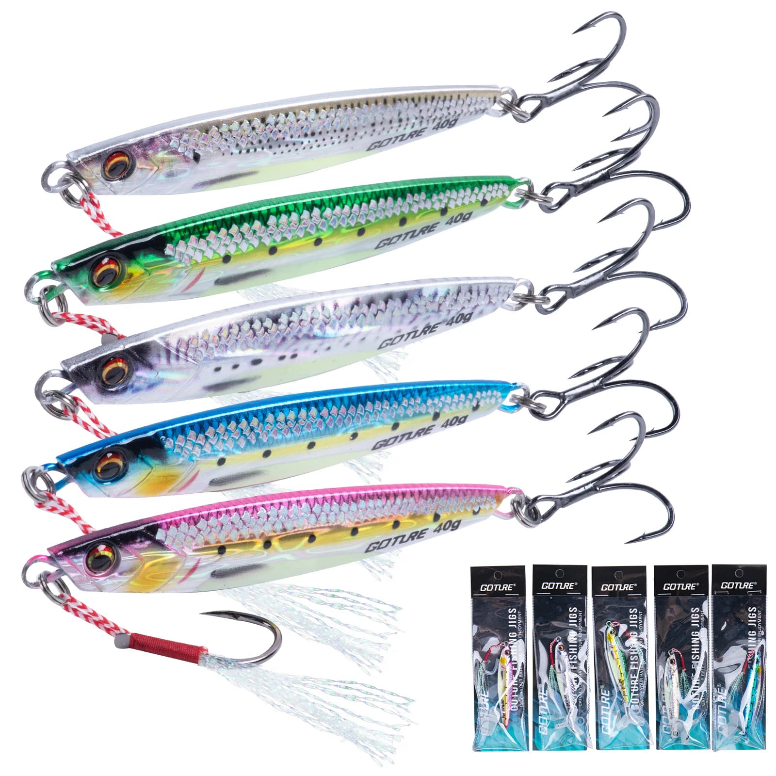 Goture Metal Jig Richiamo di Pesca 40g 60g 80g Traina Esca Dura Cast Hook Swimbait Wobbler Luccio Cucchiaio Carpa Spinner Mare Affrontare Esca