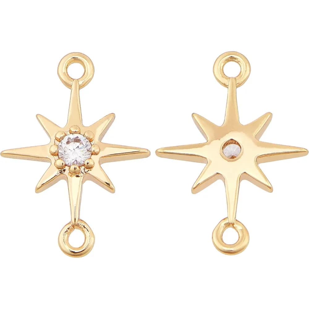 20PC 18K Gold Plated Star Cubic Zirconia Link Connectors 11.5x8.5x1.8mm Brass Links Pendant Charms for Bracelet Necklace Jewelry