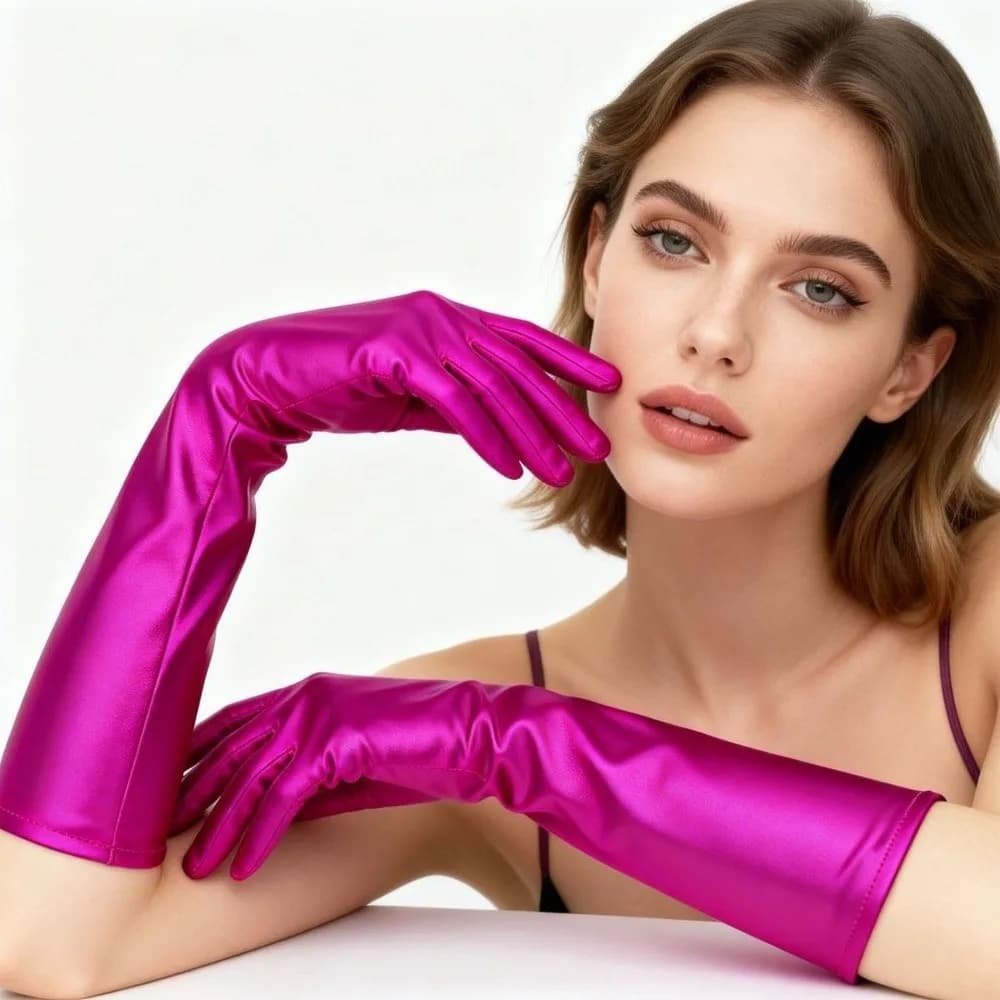 Simple Solid Color Patent Leather Gloves Shiny Cloth Long Gloves Elastic Elbow Long Women Mittens Nightclub