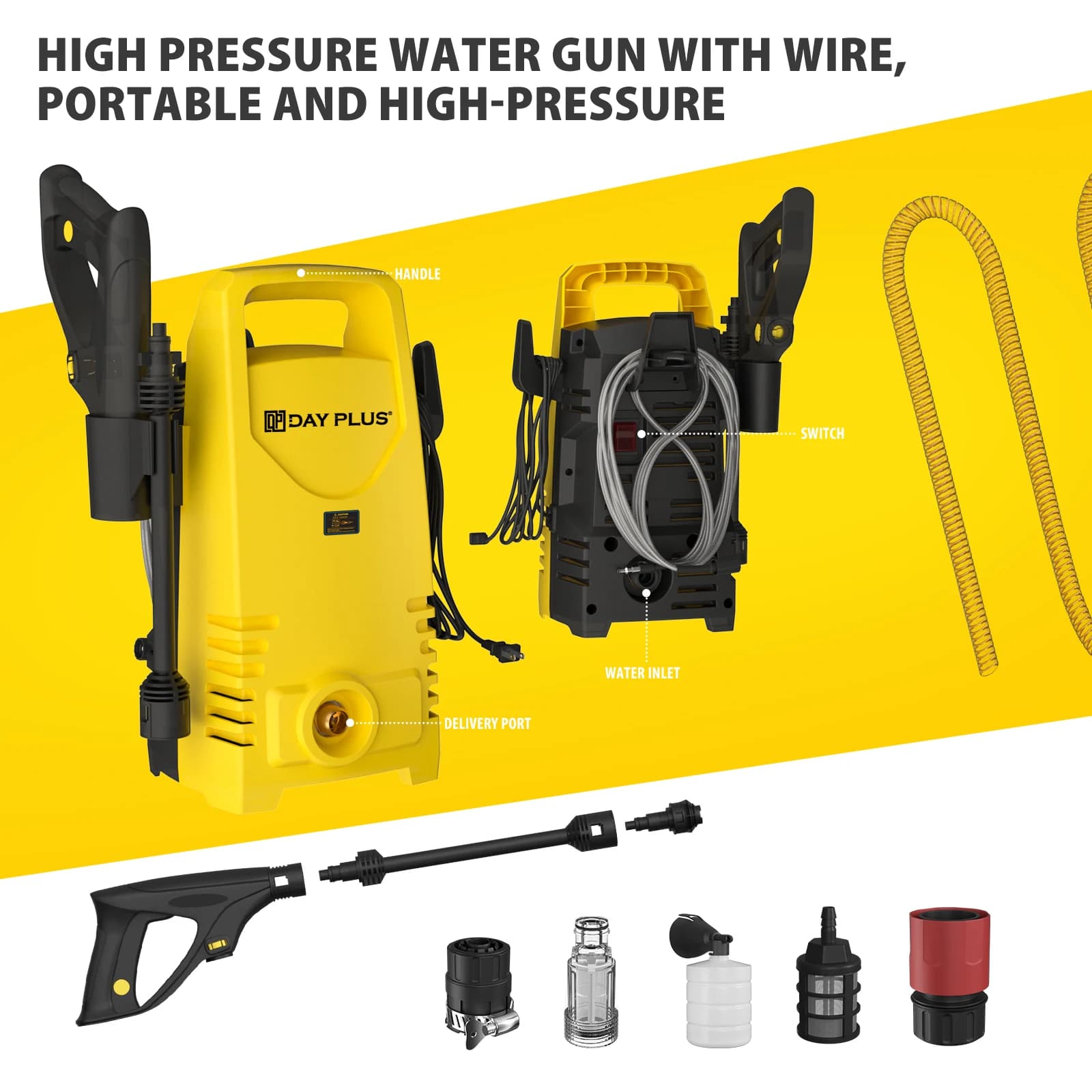 High Pressure Electric Vacuum Cleaner Power Jet Wash Patio Car 5Lmin Vacuum Cleaner Powerful Cleaning Tool with 1-180 ° Adjustable Ugle