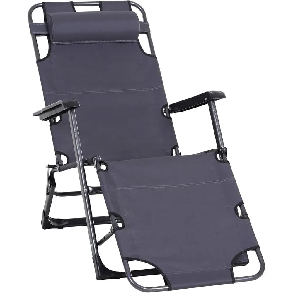Chaise longue e sedia per abbronzatura 2 in 1 grigia con cuscino, adatta per patio, prato, terrazza e spiaggia, Z747