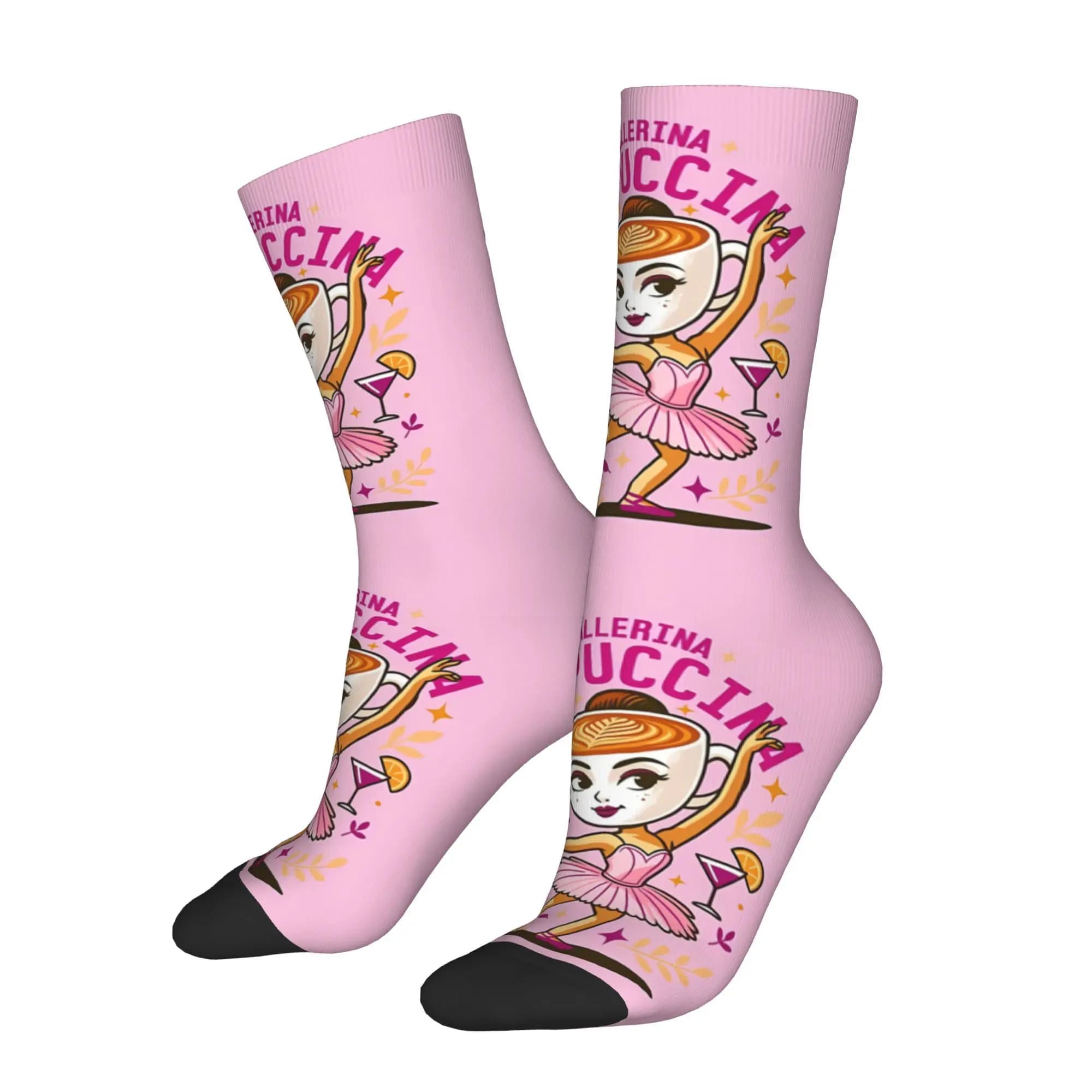 Divertente calzino felice per uomo ballerina cappuccina rosa Harajuku italiano Brainrot Meme modello stampato calzino regalo senza cuciture