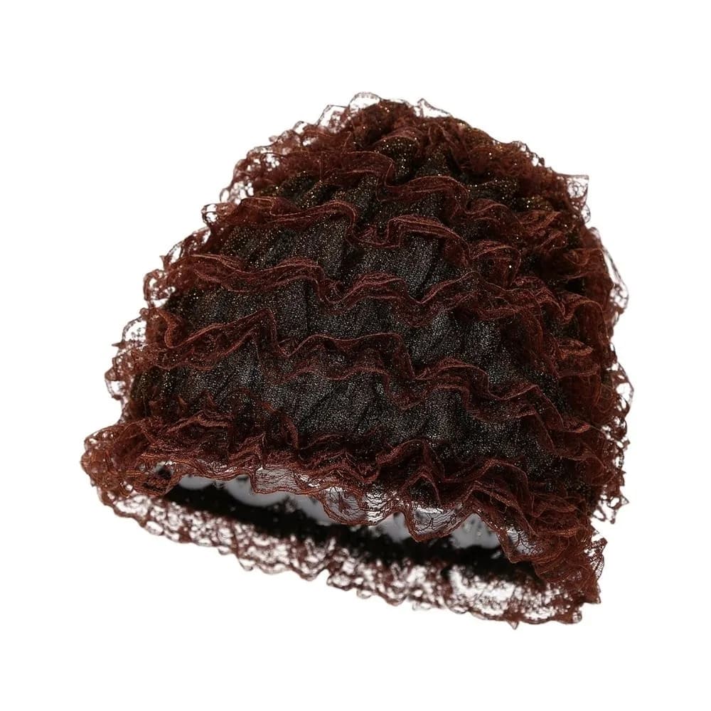 Fashion Soft Beauty Lace Curling Hat Polyester Dome Elderly Beauty Cap Brimless Beanie Breathable Elastic Curly Hair Hat for Mom