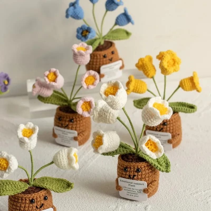 Crochet potted tabletop Words of encouragement forget-me-not crochet Pink convolia heart-warming ornament Gift