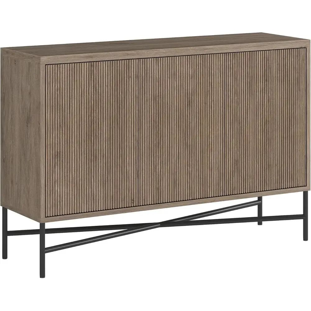 Credenza/Armadietto Laterale Luteed da 48 Pollici, in Legno Scanalato con 3 Ante, Ripiani Regolabili e Fori per Gestione Cavi, Ideale per Sala da Pranzo, K