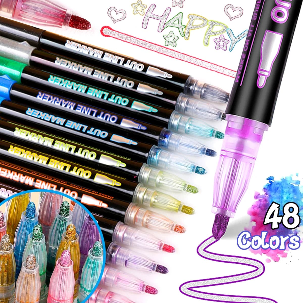 Set di pennarelli per pennarelli artistici a doppia linea, penne a doppia linea Super Squiggles, penne da disegno con glitter magici Evidenziatore per graffiti fai da te