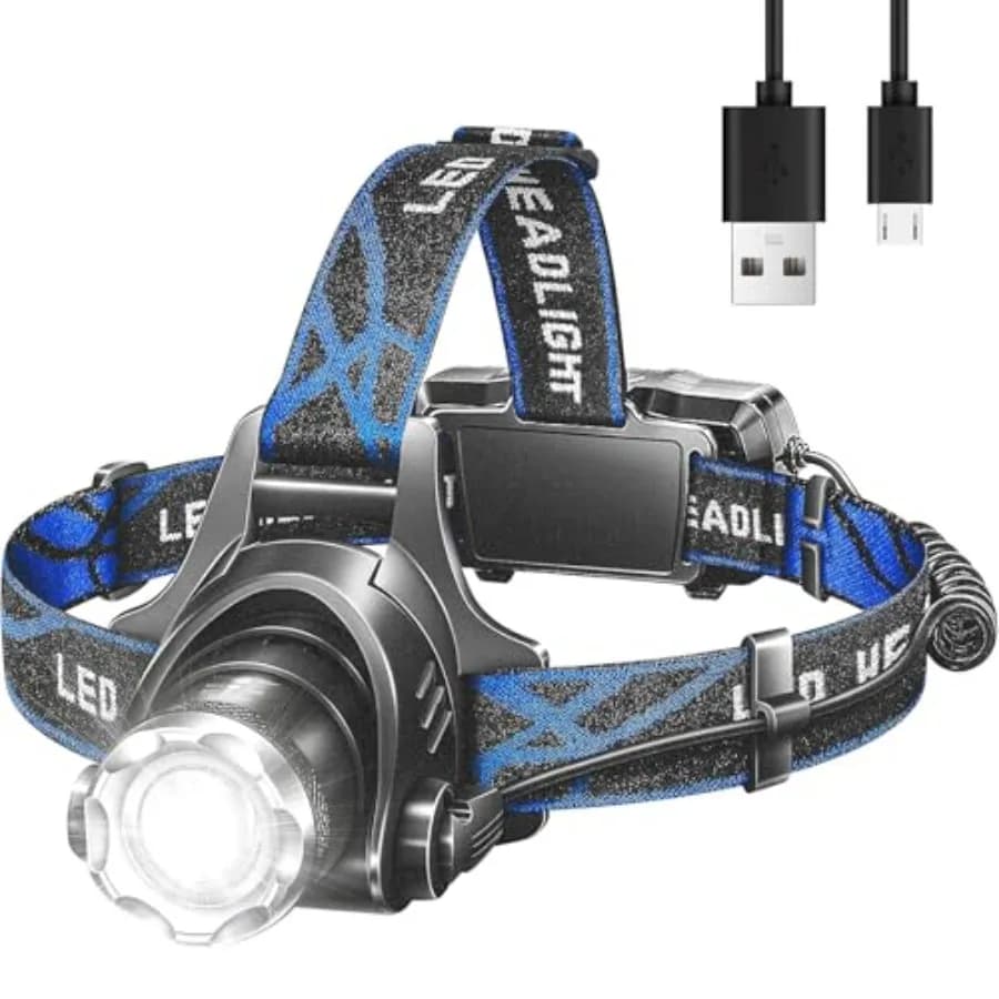 LED Rechargeable Headlamp, 800 Lumens Super Bright Head Lamp with T6 Lamp Bead and Long Endurance Rechargeable Battery, Zoom an