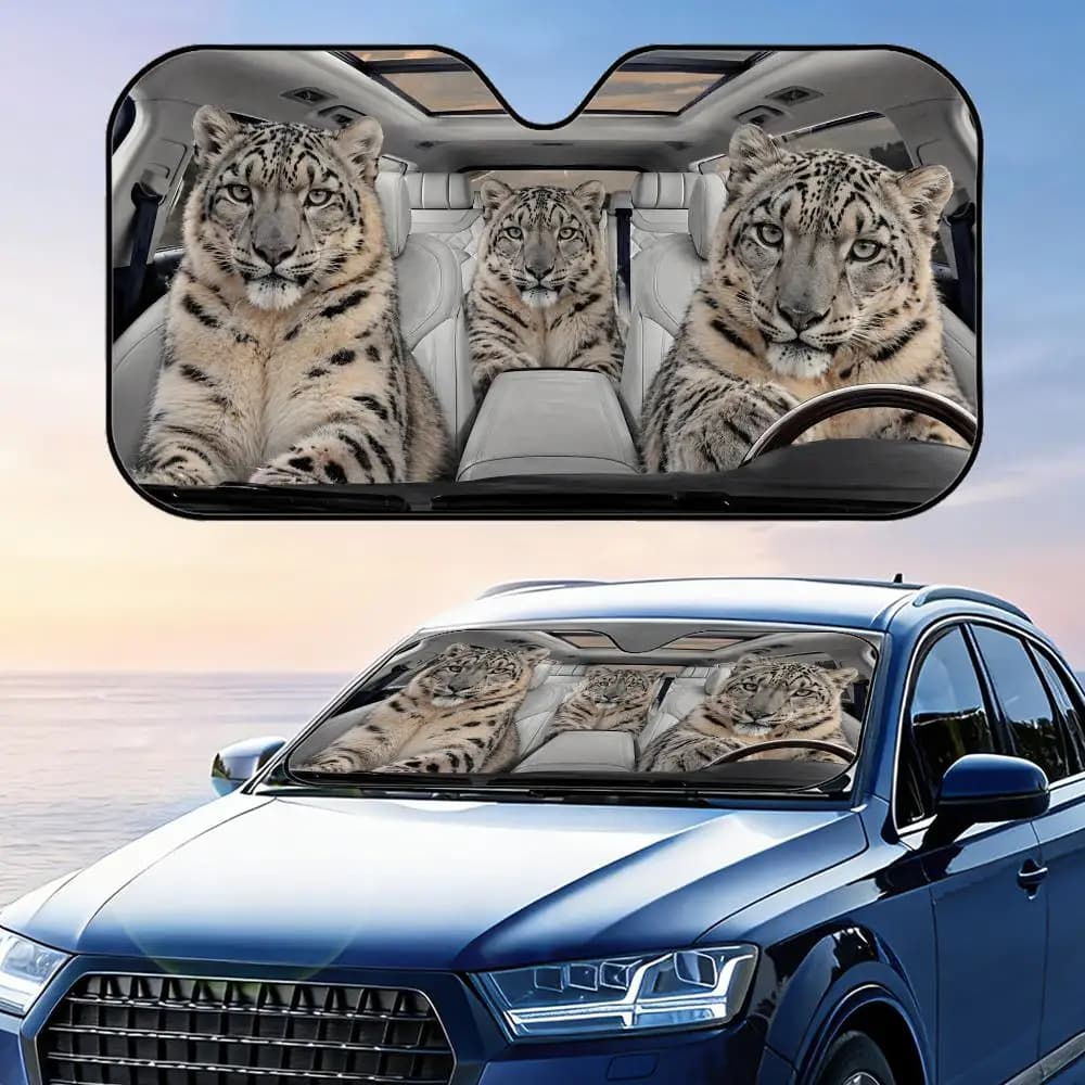 Parasole Pieghevole Universale per Auto con Leopardo delle Nevi, Protezione UV e Isolamento Termico