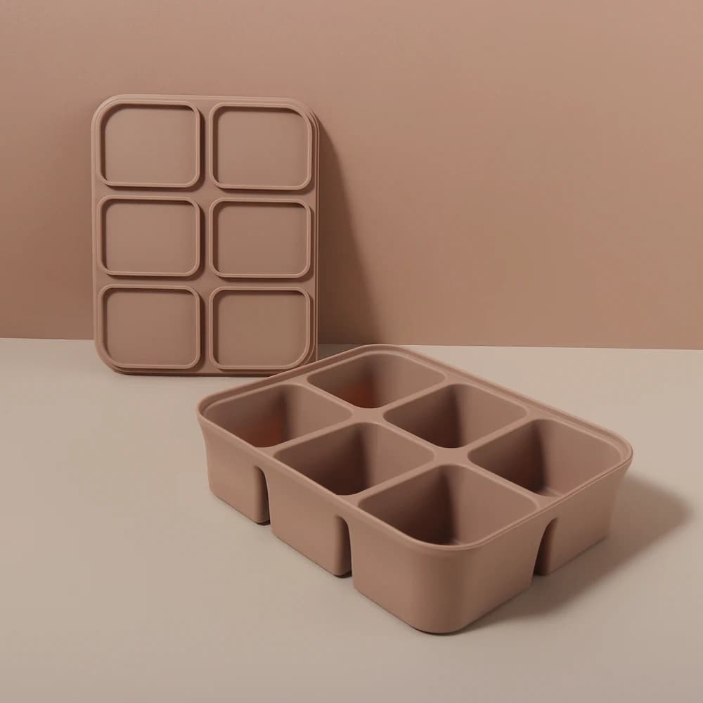 Vassoio per contenitori per alimenti con stampo per cubetti di ghiaccio in silicone alimentare a 6 griglie senza BPA