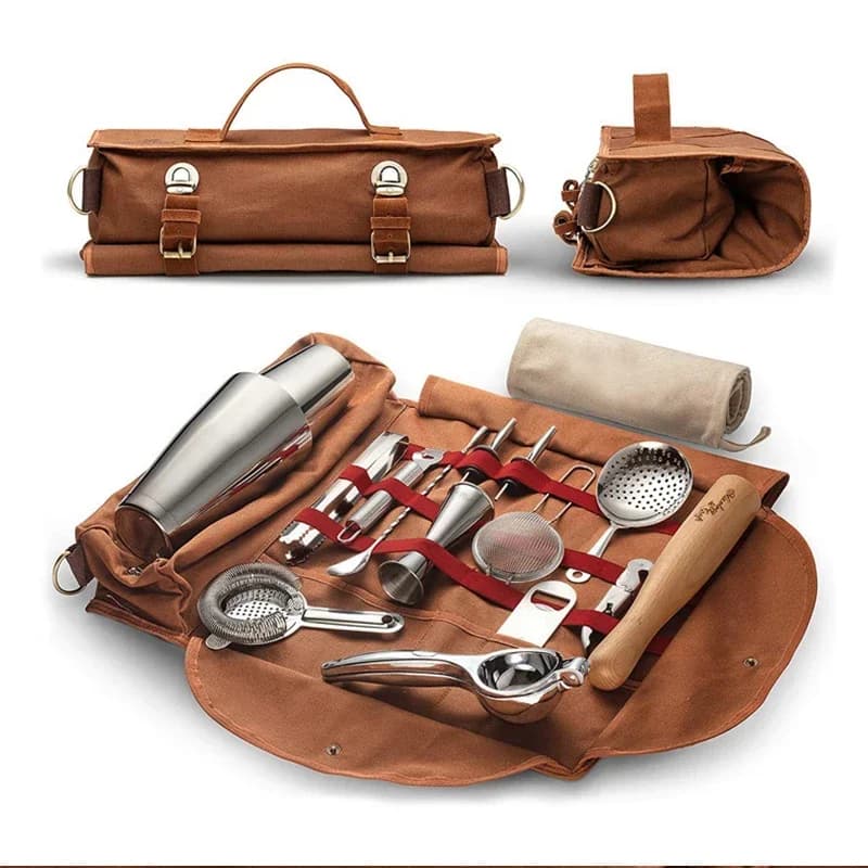 Borsa da viaggio professionale per barista Borsa per attrezzi portatile in tela per cocktail Shaker Borsa per vino senza attrezzi