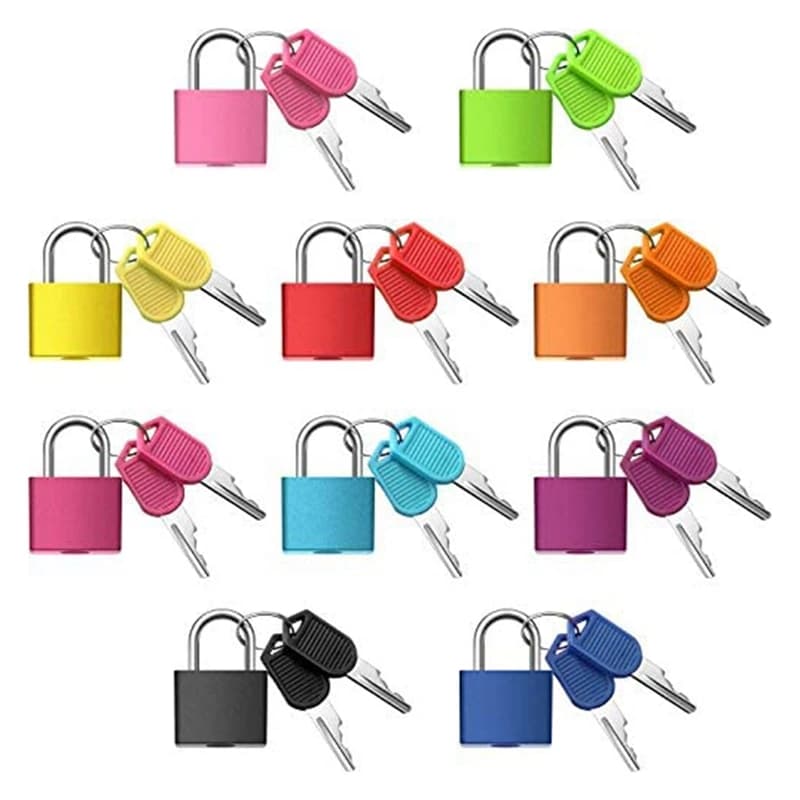 Confezione da 10 serrature per valigie con chiavi, lucchetti per piccoli bagagli multicolori Lucchetti in metallo per giochi di abbinamento in aula, palestra scolastica
