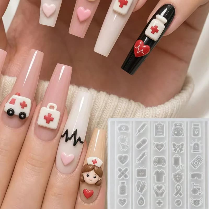 A Cartoon Nurse Dog Bow Medical Tool First Aid Kit Nail Accessories Silicone Mold Essential Nail Tools for Nail Technicians