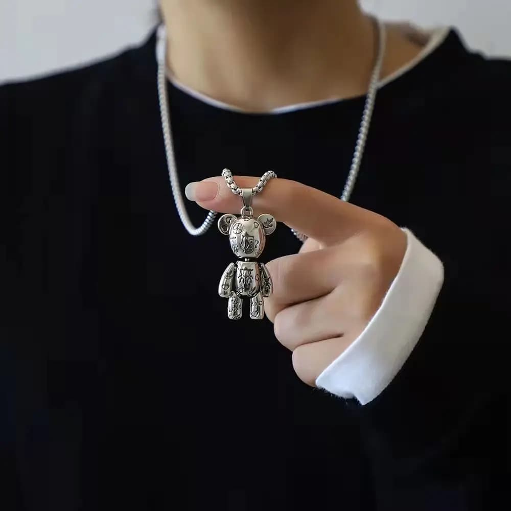 Orso violento mobile collana in acciaio al titanio hip hop moda uomo punk coppia maglione catena maglione minoranza da donna Ciondolo
