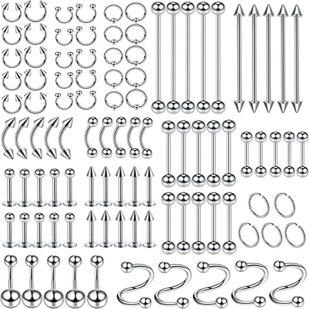 5 pezzi in acciaio inox 14G 16G 20G naso labbro lingua cartilagine orecchio sopracciglio chiodo bilanciere ombelico anello Piercing del corpo Set gioielli