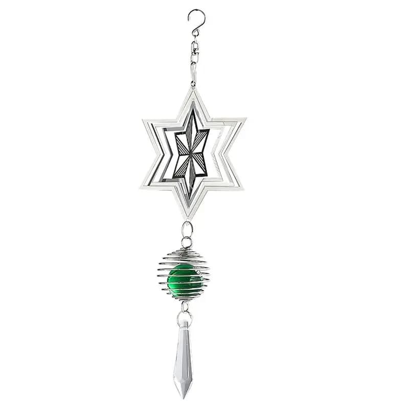 AEE2-Kinetic Hanging Snowflake Wind Spinner Sun Catcher 3D Spiral Tail Cage Ball Wind Chimes Crystal Prism Pendant
