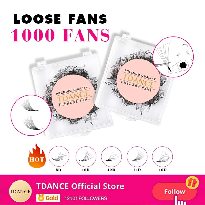TDANCE 1000 Ventole Sciolti Fan Ciglia Estensioni Ciglia Professionale Gambo Medio Affilato Sottile Premade Volume Ventole A Punta Base Ciglia