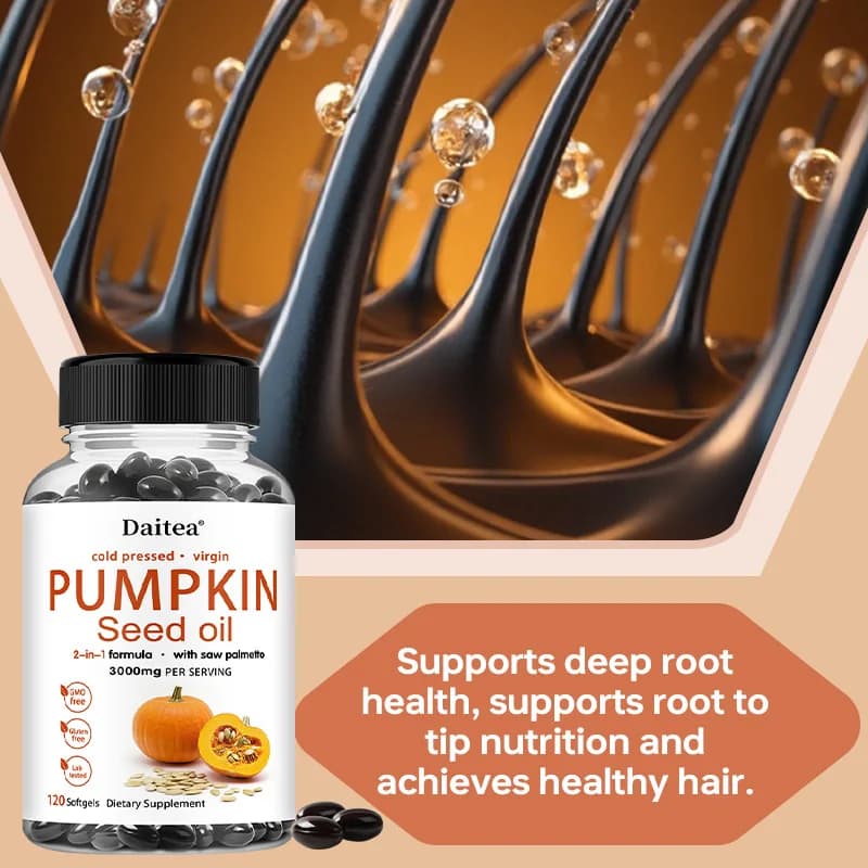 Capsule di olio di semi di zucca - Contiene Saw Palmetto, promuove la salute del tratto urinario, favorisce la crescita dei capelli - 120 capsule