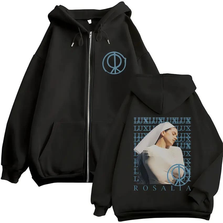 Rosalia Lux Tour 2025 Album Zip Up Hoody Unisex Retro High Quality Jacket Sweatshirts Gothic Pop Music Long Sleeve Zipper Hoodie