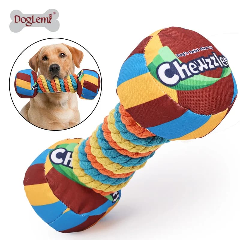Pet dog toy candy dumbbell chew toy, sound-making teeth-cleaning and teeth-grinding interactive toy for dogs, pet supplies