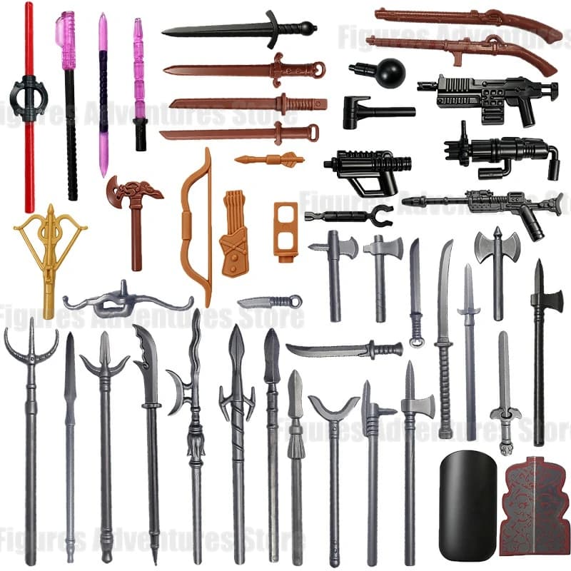 MOC Medieval Weapons Building Block Soldier Figures Toy Military Accessories Spear Bow Arrow Broadsword Sword Axe Mini Brick Toy
