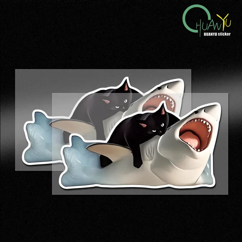 RETLPER Adesivo riflettente Gatto nero che sopprime il squalo Divertente animale domestico Emoji Auto Moto Decalcomania impermeabile