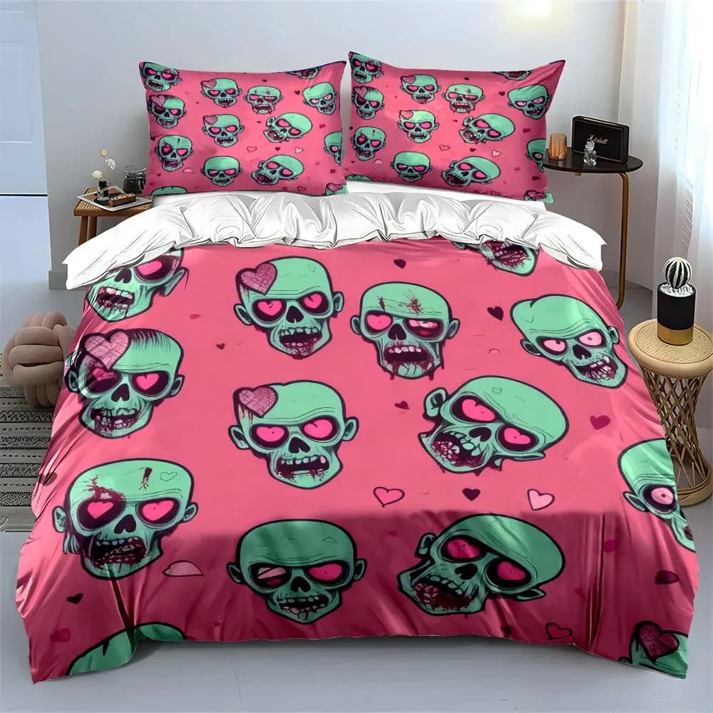Set di biancheria da letto in tre pezzi con design Zombie Heart, con 1 copripiumino e 2 federe, singolo, matrimoniale, king, queen, regalo