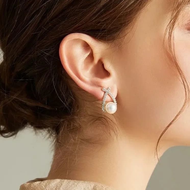 Orecchini a bottone eleganti alla moda da donna Orecchini di perle Orecchini con temperamento geometrico con intarsio di diamanti Borchie personalizzate per osso dell'orecchio