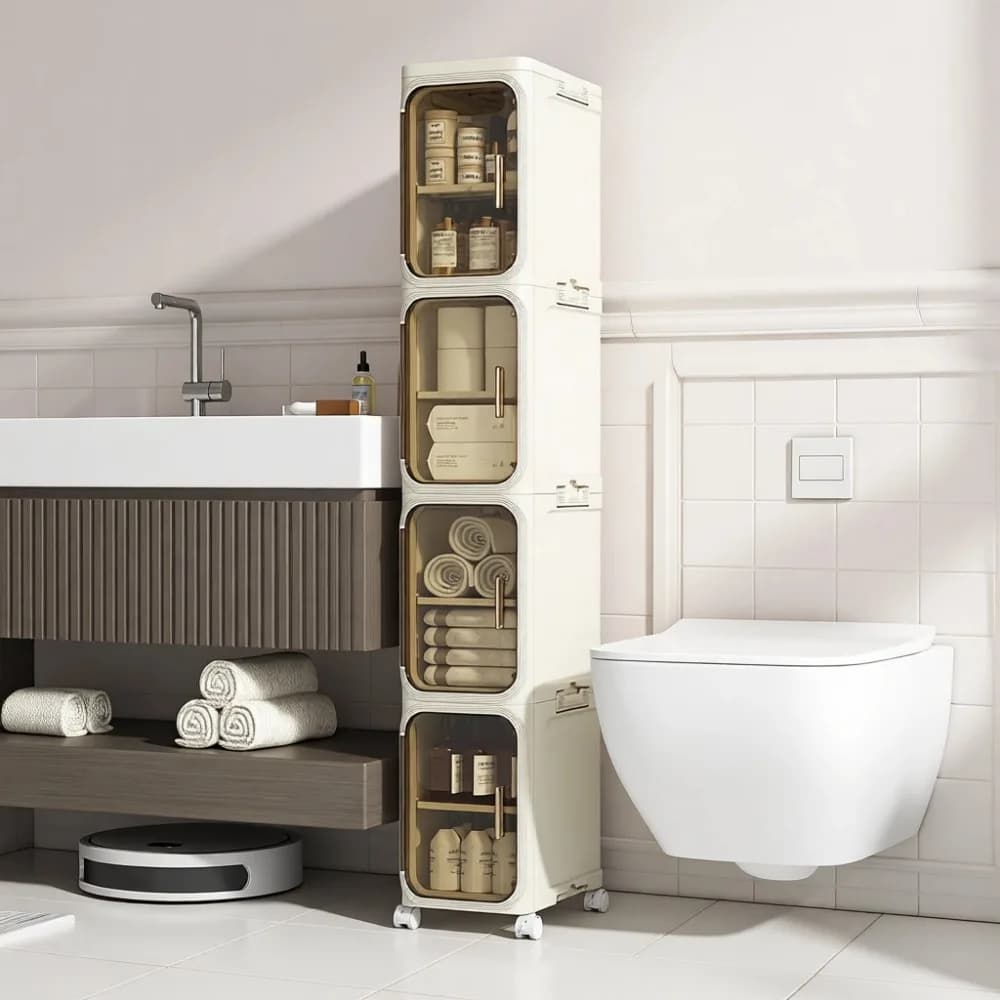 Mobiletto Salvaspazio a 4 Ripiani con Portarotolo, Impermeabile, Pronto all'Uso per Piccoli Bagni e Cucine