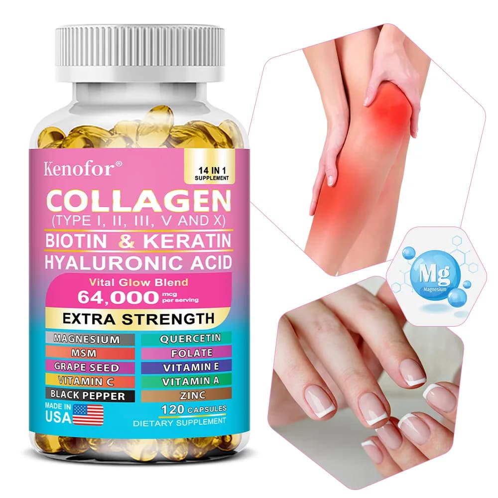Complex collagen capsules, illuminate skin tone, help joints, cartilage and cardiovascular, for hair, nails, digestive health supplement