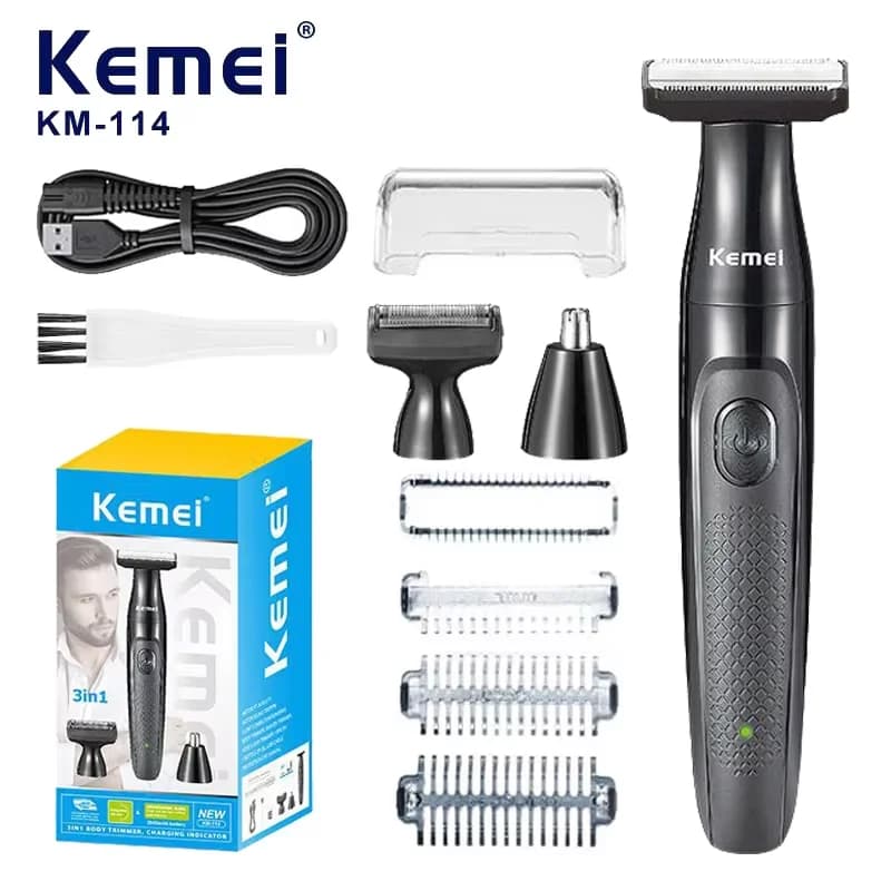 Rasoio elettrico da uomo Kemei 3-in-1, regolabarba ricaricabile, regolacapelli per naso e orecchie, rasoio da viaggio senza fili per la famiglia