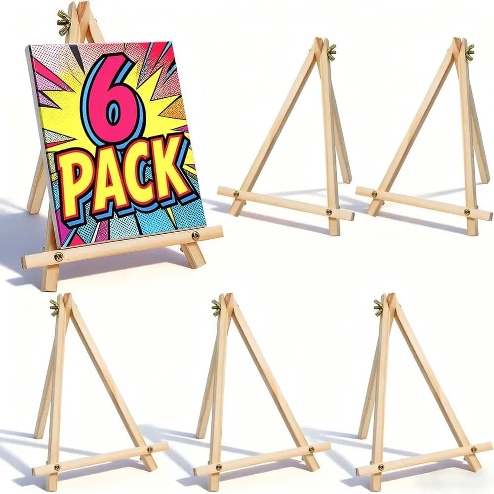 6 Pack 9 Inch Wood Easels, Tabletop Painting Easel Stand or Canvas, Photo & Sign Display - Portable Tripod Art Easels for Kids a