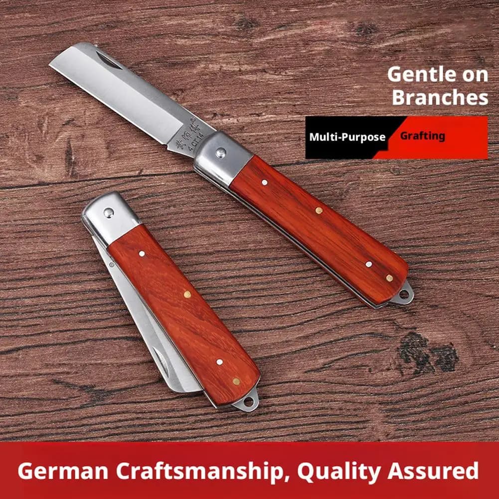 Coltello pieghevole per innesto di alberi da frutto, strumento speciale per tagliare frutta e verdura con manico in legno/acciaio