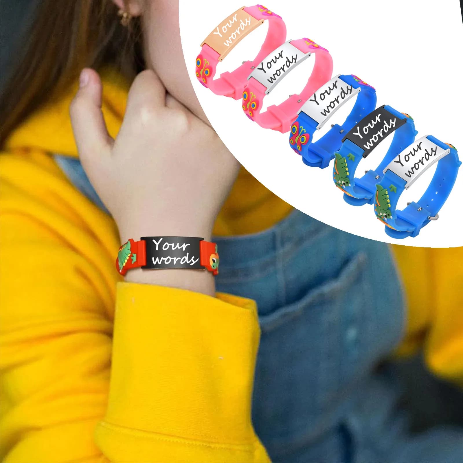 Bracciale identificativo personalizzato per bambini anti smarrimento Bracciale in silicone regolabile Incidi citazioni Regalo ispiratore Gioielli di emergenza