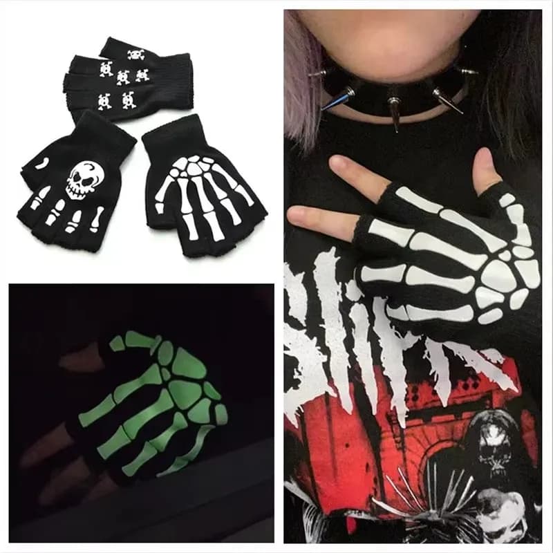 1/2/3/4 Paia di Guanti Termici Caldi, Guanti a Mezze Dita Spessi e Alla Moda, Guanti Scheletro Eleganti per Ragazze per Halloween