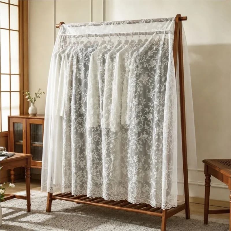 Floor Standing Clothes Hanger Dust Cover Bedroom Single Pole Hanging Clothes Dust Cover Cloth Indoor Clothes Lace Dust CoverZJ78