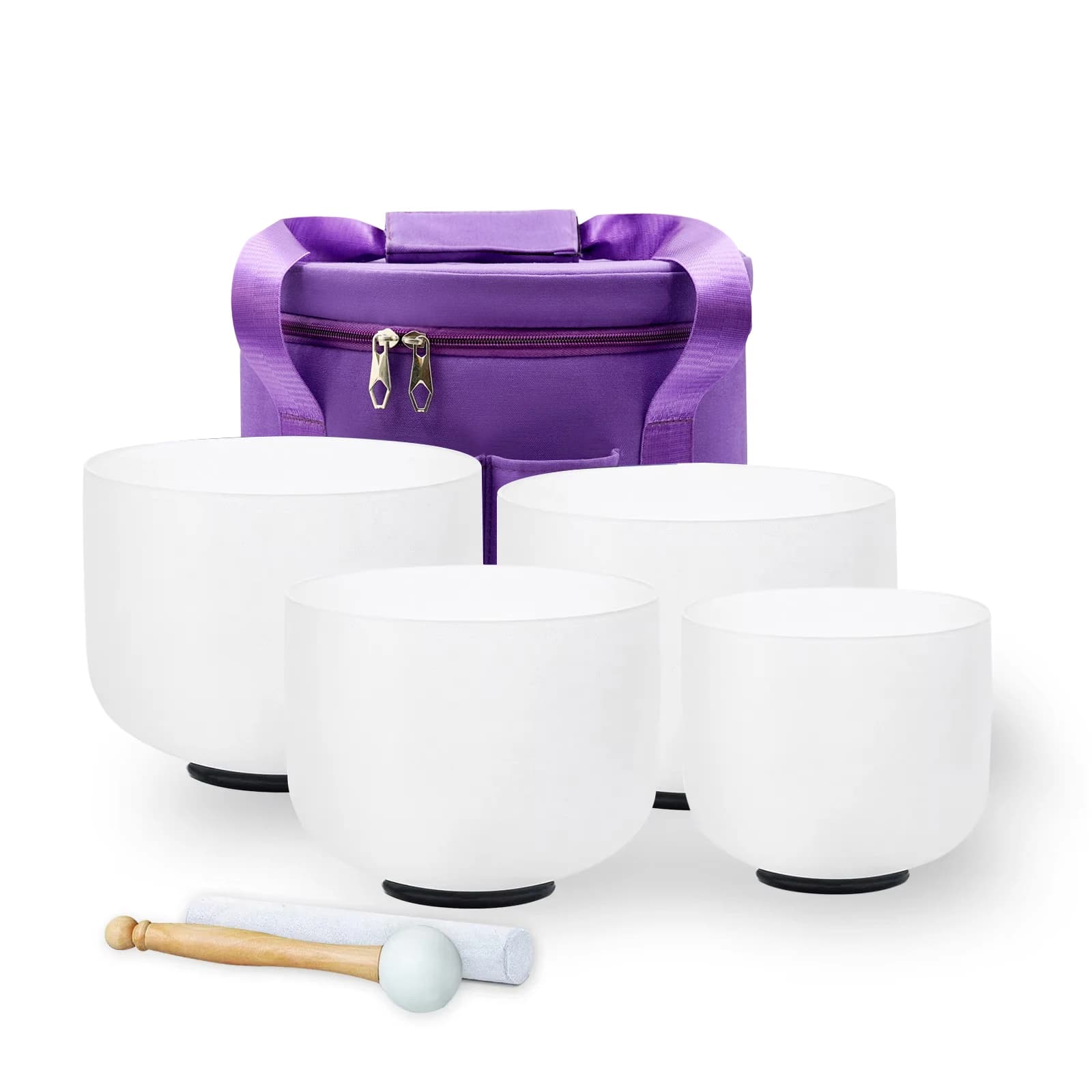 Hye-eun 8-14 Inch 4pcs Large Frosted Quartz Crystal Singing Bowls Set Chakra for Sound Healing and Meditation with Carry Bag