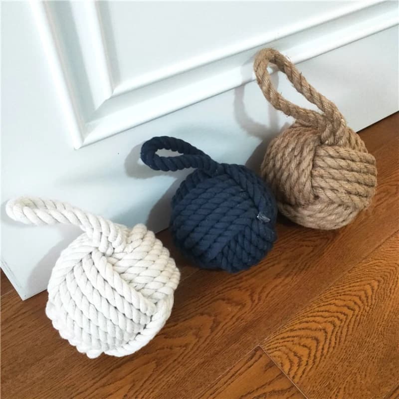 Fermaporta in stile mediterraneo, fermaporta esterno ponderato con sfera in corda decorativa, decorazione creativa per ristoranti e bar