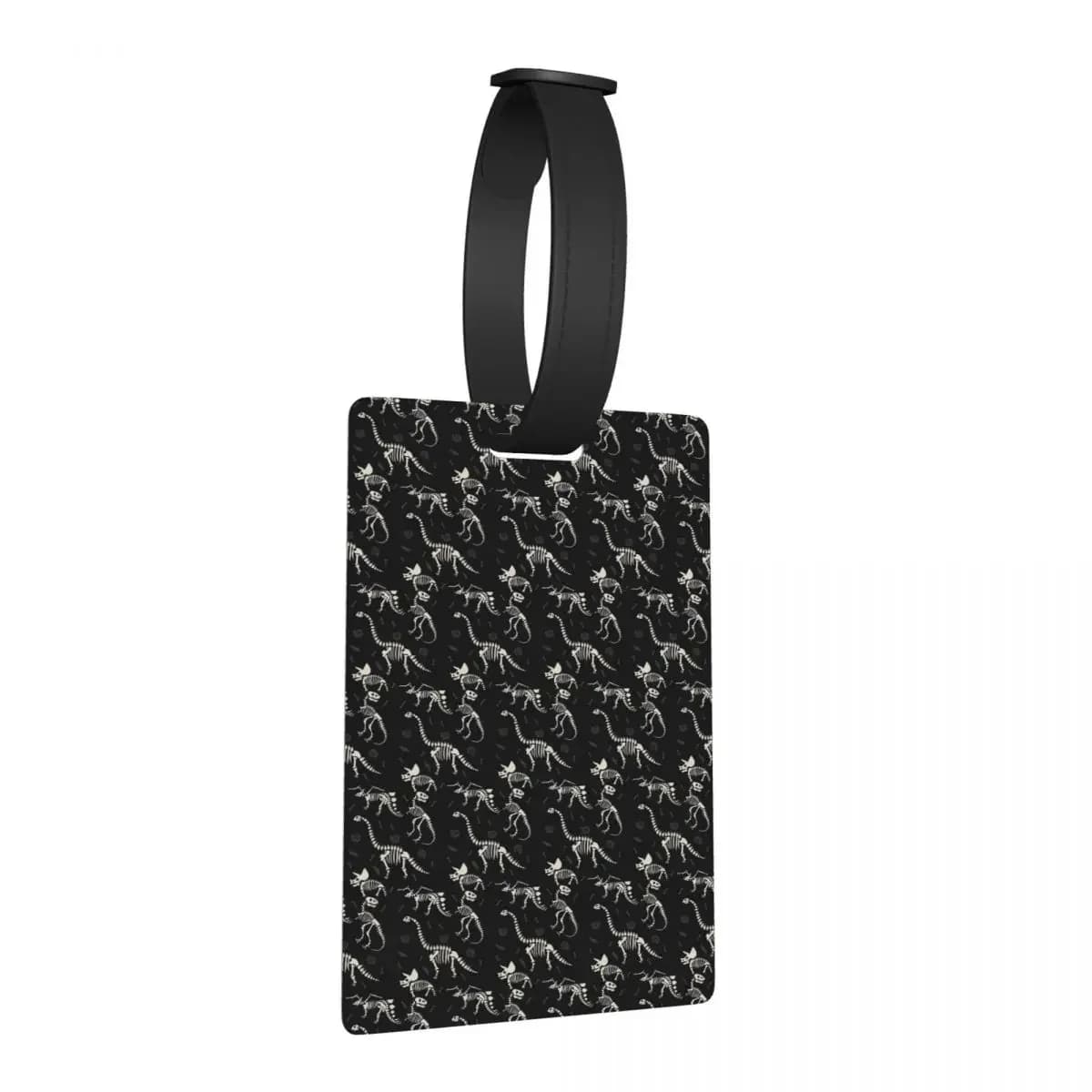 Fossili di dinosauro in nero Etichette per bagagli Accessori per valigie Viaggi Bagagli portatili Etichetta d'imbarco Porta etichette ID Nome Indirizzo