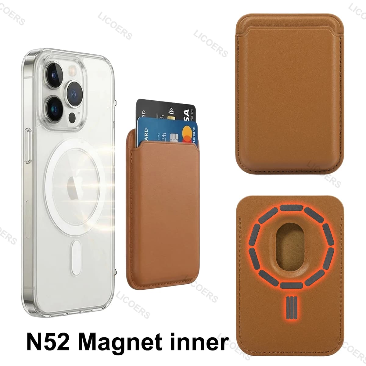 Portacarte Magnetico in Pelle per iPhone 17 16 15 14 13 Pro Max, Portafoglio Magnetico MagSafe per Samsung Galaxy S26 S25 Ultra