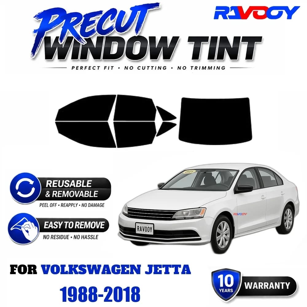 RAVOOY Precut Window Tint, Reusable Removable EPU Film, Custom Fit for Vw Jetta 1988-2018, UV Heat Protection