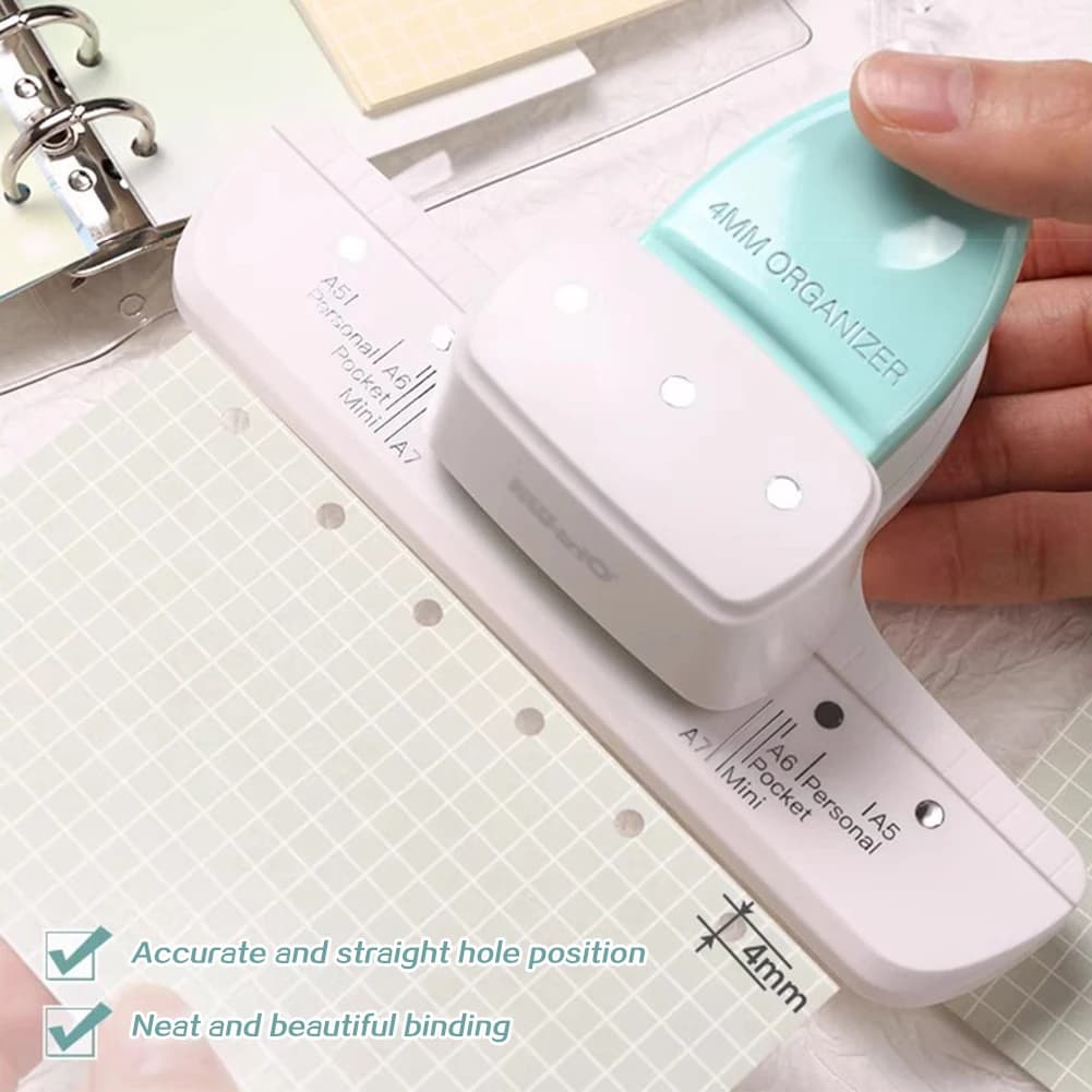 Perforatrice per carta a 3 fori Perforatrice per fogli sciolti Pianificatore giornaliero regolabile per formato A5 A6 A7 Capacità di 8 fogli Notebook Scrapbooking