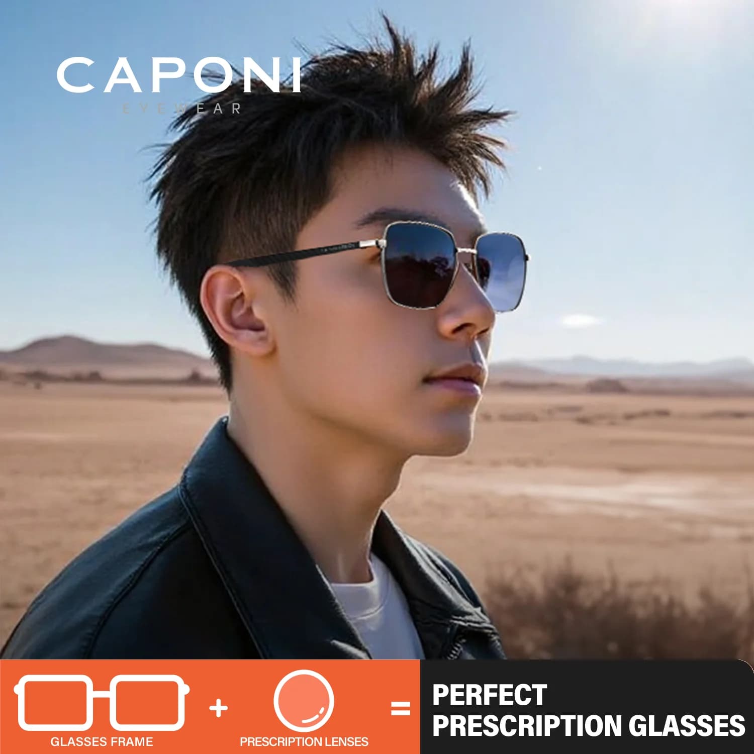 CAPONI prescription Polarized Men Sunglasses Night Vison Carbon Fiber Myopia Glasses Progressive Reading Black Shades PJ34713