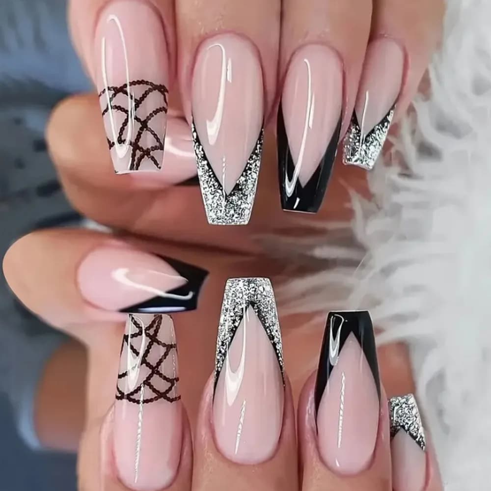 Nuovi Adesivi per Unghie Finte Minimalisti a Quadri con Glitter 2026 - Nail Art Dolce e Cool da Indossare