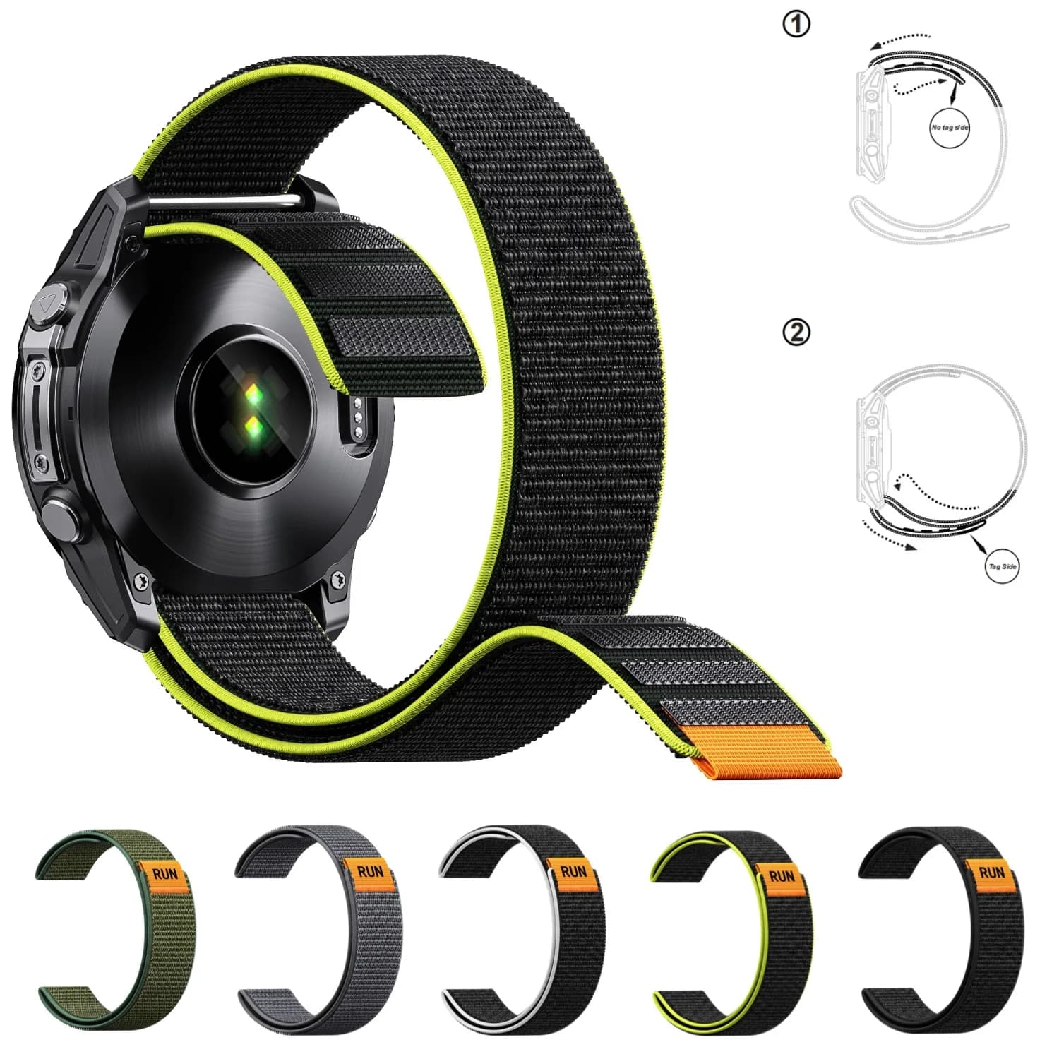 Ultra Light Metal-Free Hook Loop Watch Strap, 22mm 26mm Quick Fit Adjustable Velcro Sport Wristband for Garmin
