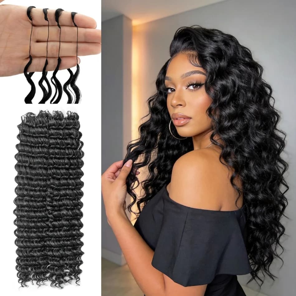 Extension per capelli umani all'uncinetto, neri, onda profonda, con micro anelli e gancio, Slay Miracle Knots, realizzati a macchina, effetto piuma