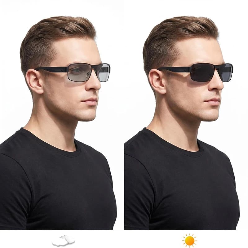Classic Rectangle Photochromic Sunglasses Men Luxury Metal Polarized Sun Glasses Male Fashion Outdoor Chameleon Driving Shades