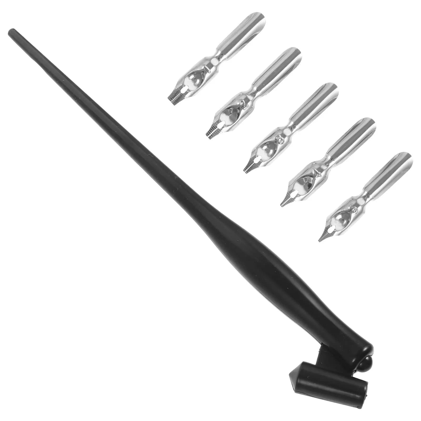 1Set Heavy Duty Metal Dip Pen Set Natural Grip Bent Tip Calligraphy Pen Vintage Drawing Signature Art Tool Flat Head Nibs