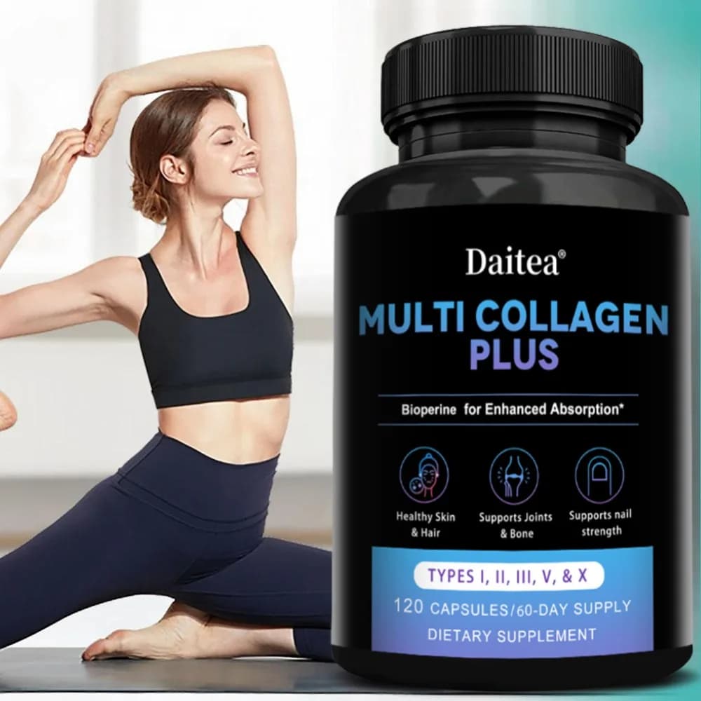 Capsule Multi Collagene (Tipi I, II, III, V e X) per la Salute di Pelle, Capelli, Unghie e Articolazioni, Antiossidante, Anti-Invecchiamento